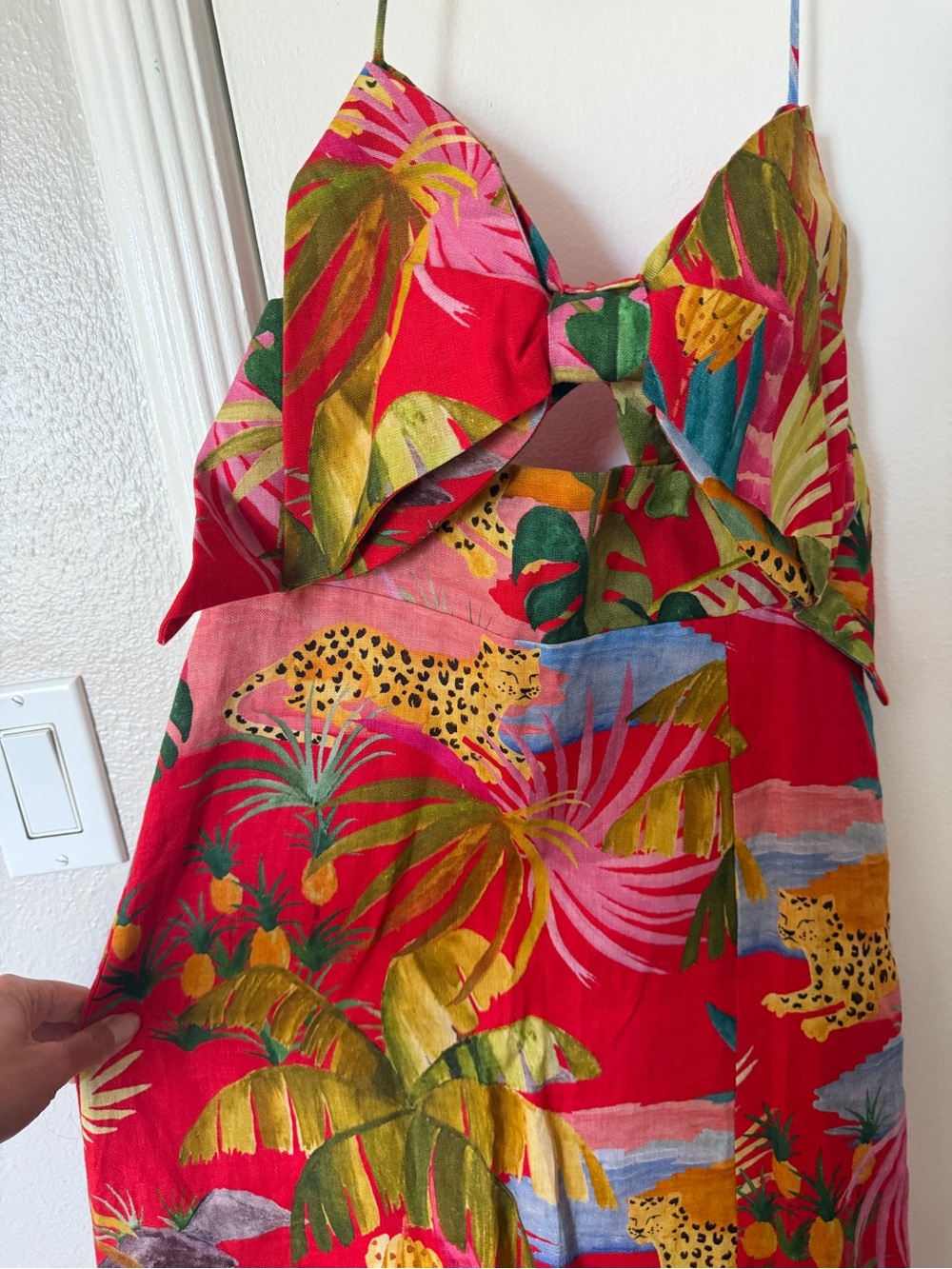 FARM Rio Red Tropical Halter Midi Dress with Green & Yellow Accents - Picture 2 of 6